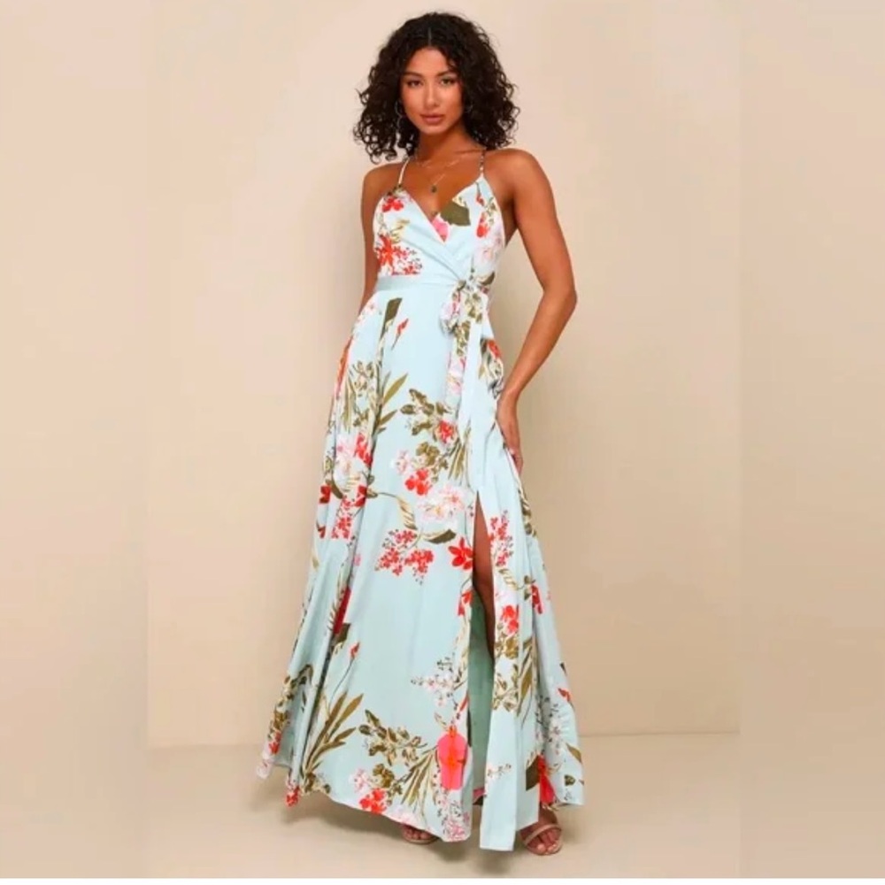 NWT Lulus Still the One Sage Green Floral Print Satin Maxi Dress - Picture 2 of 6